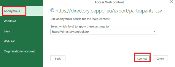Use the anonymous access option
