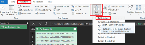 Transform and split column by delimiter