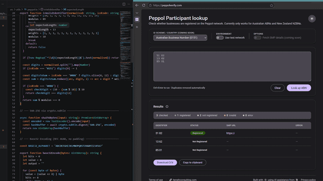 Peppol Verify tool screenshot