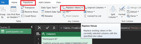 Transform and Replace values