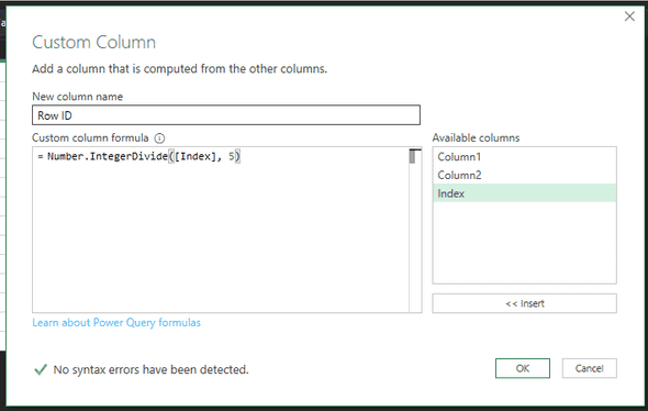 Add Custom Column for Row ID using Number.IntegerDivide function