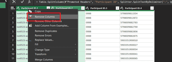 Remove columns