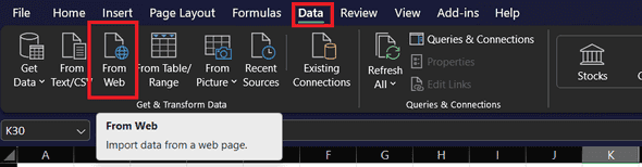 Click on Get Data from the Web