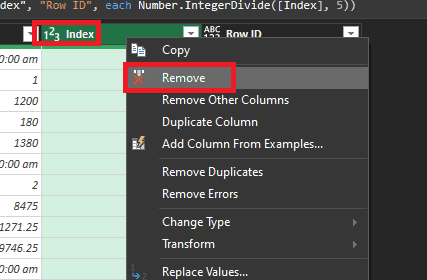 Remove the Index Column